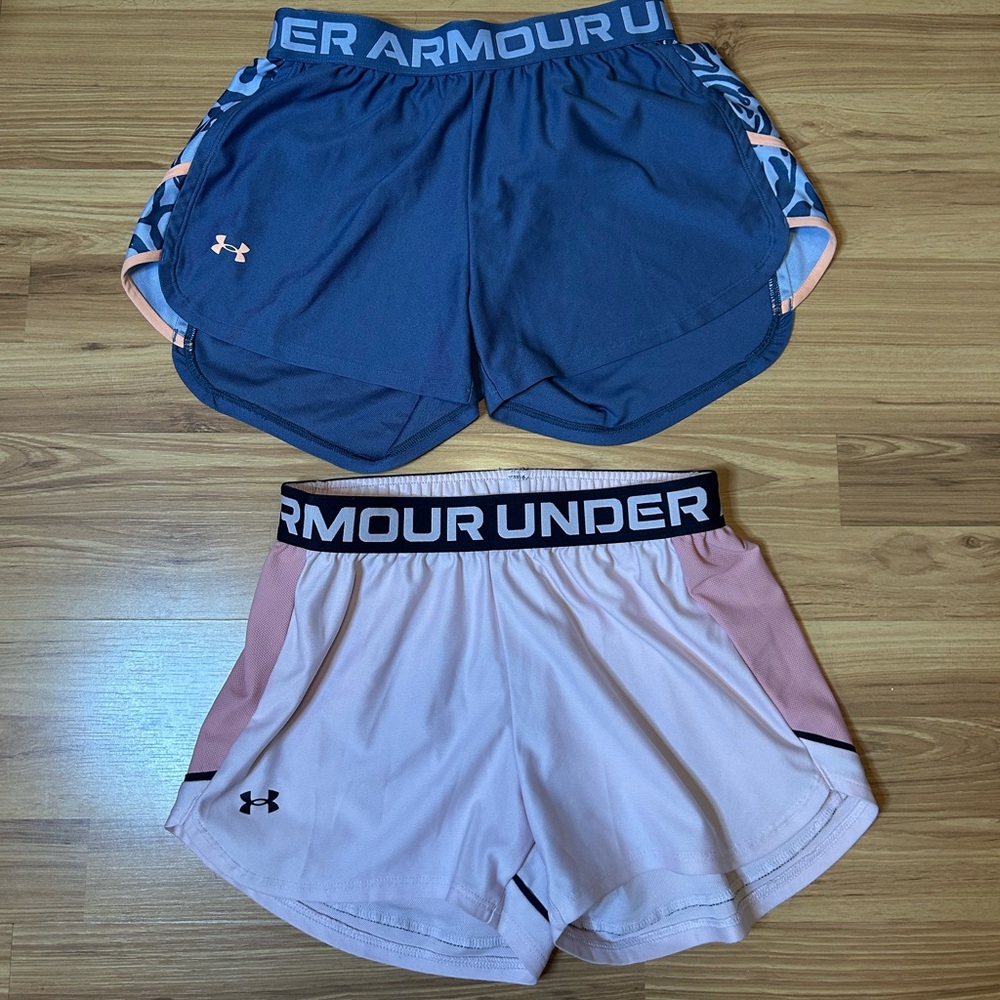 2 Pair Under Armour Athletic Shorts - Blue and Light Peach